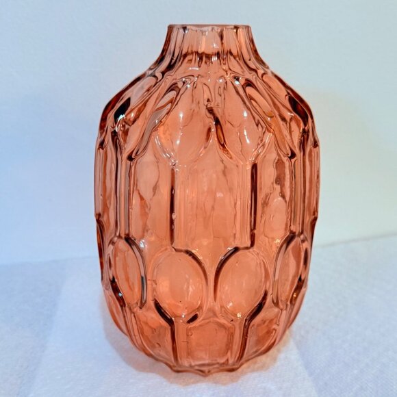 Romantic Amber Rose Art Glass Vase Textured Abstract Bubble MCM VTG Home Decor - Picture 11 of 13